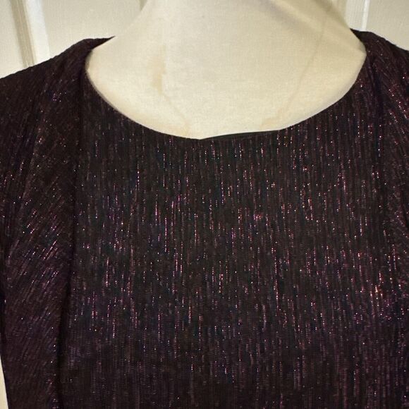Womens Sz 6 Burgundy Metallic Sheath Dress Draped Overlay Party Elegant Evening - Picture 2 of 16